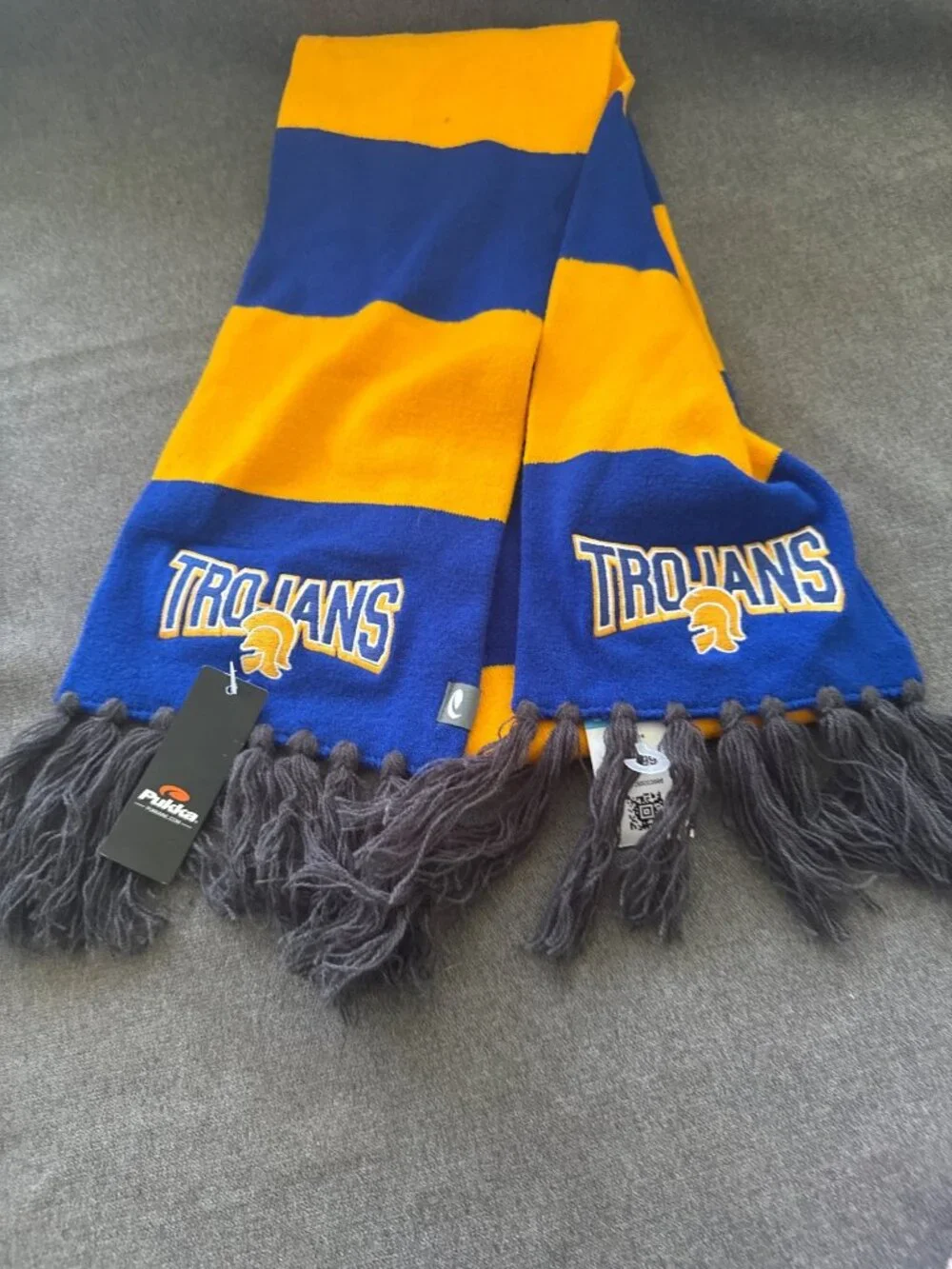 Trojans Blue & Gold University Striped Knit Scarf Fringe Pukka Sports